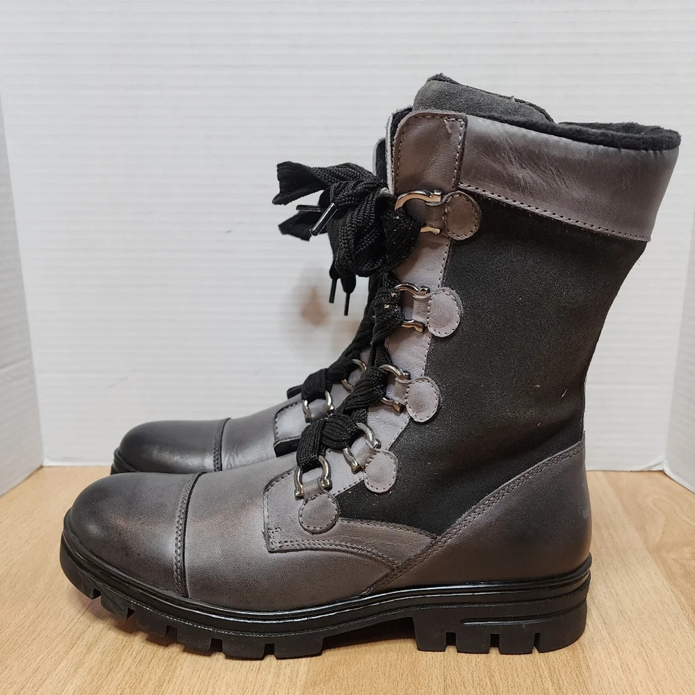Eric Michael Jane Grey Leather Suede Combat‎ Boots size EU 41 New